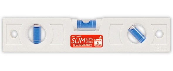 スリムレベル 200mm 白 背面マグネット付 