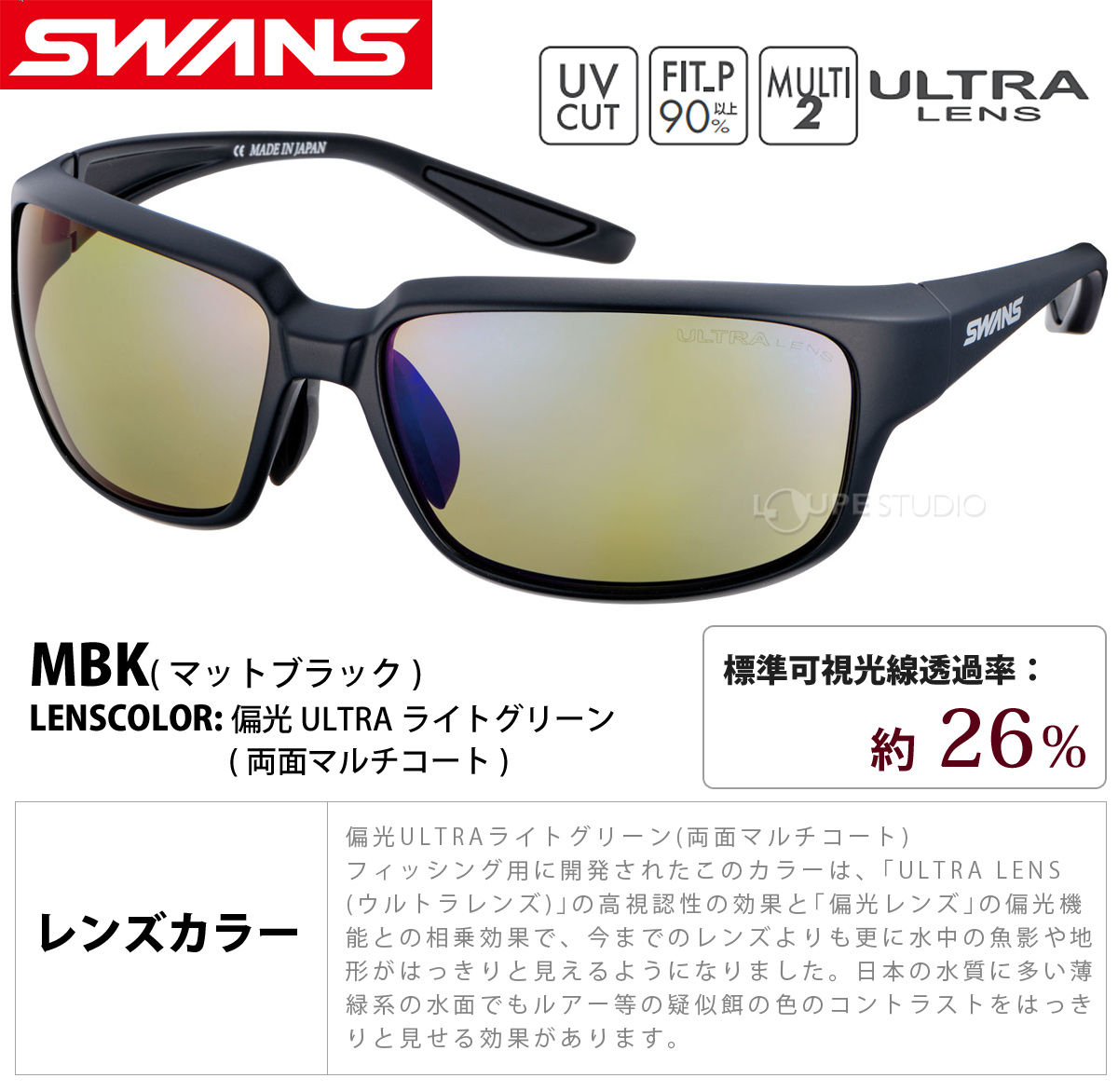 専用品SWANS スポーツサングラスWARRIOR-VIII 偏光ウルトラレンズ WARRIOR-8 ULTRA LENS for FISHINGモデル [WA8-0168 MBK