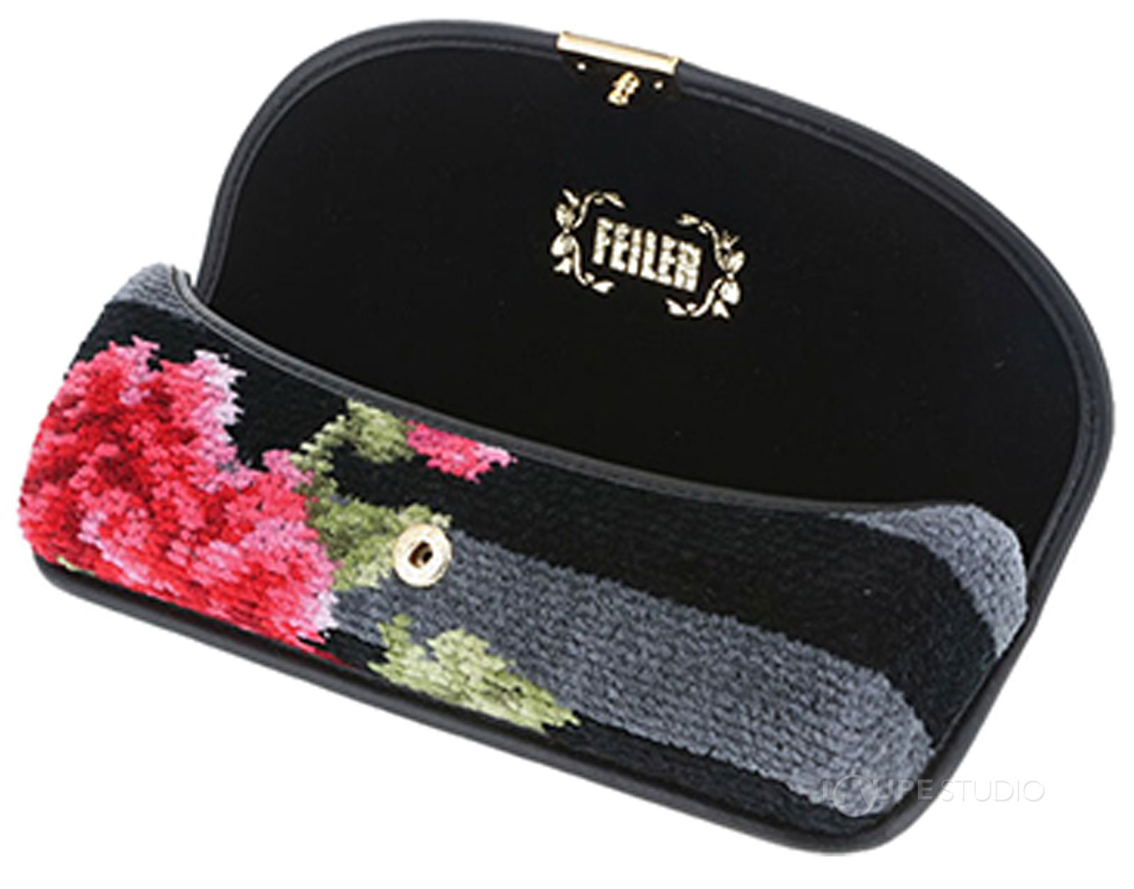 メガネケース フェイラー 眼鏡ケース 黒 花柄 バラ FEILER クリスマス