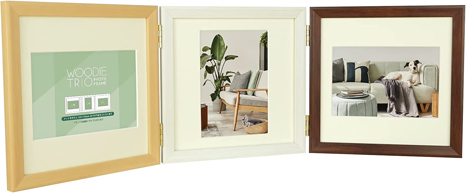 フォトフレーム 写真立て 額縁 ウッディトリオ 15角/L判 インテリア 玄関 子供 記念日 見開き