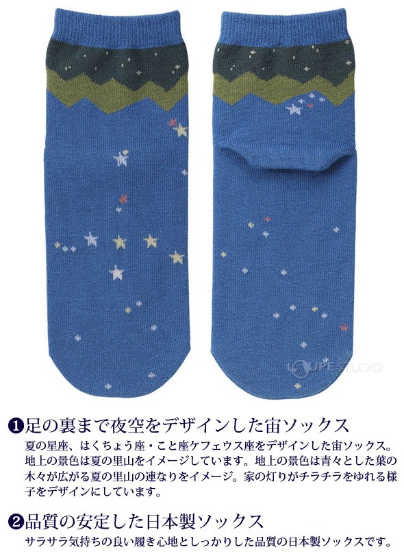 足の裏まで夜空をデザインした宙ソックス 