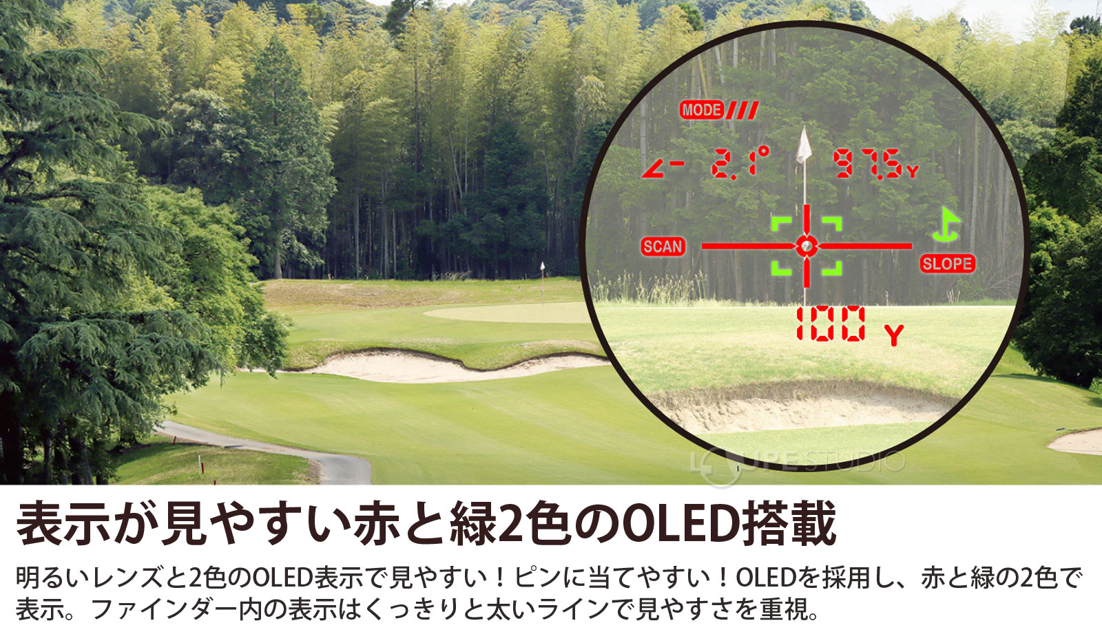 表示が見やすい赤と緑2色のOLED搭載 