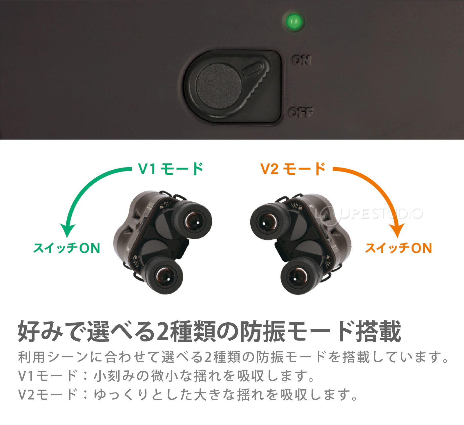好みで選べる2種類の防振モード搭載