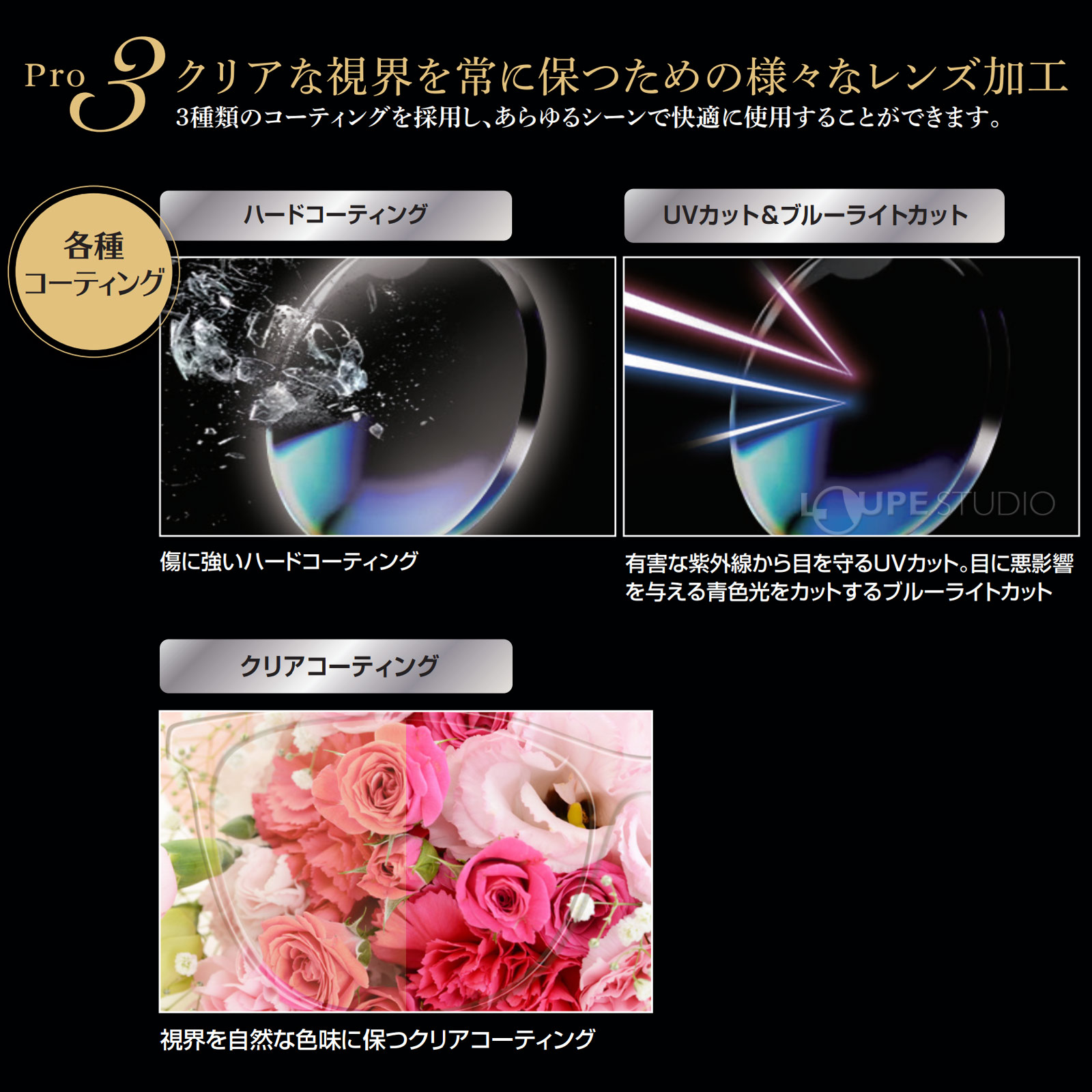 クリアな視界を常に保つための様々なレンズ加工