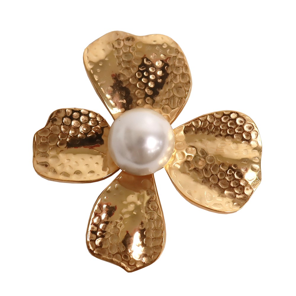 ブローチ 一粒パール お花モチーフ エンボス加工 お洒落 スカーフピン