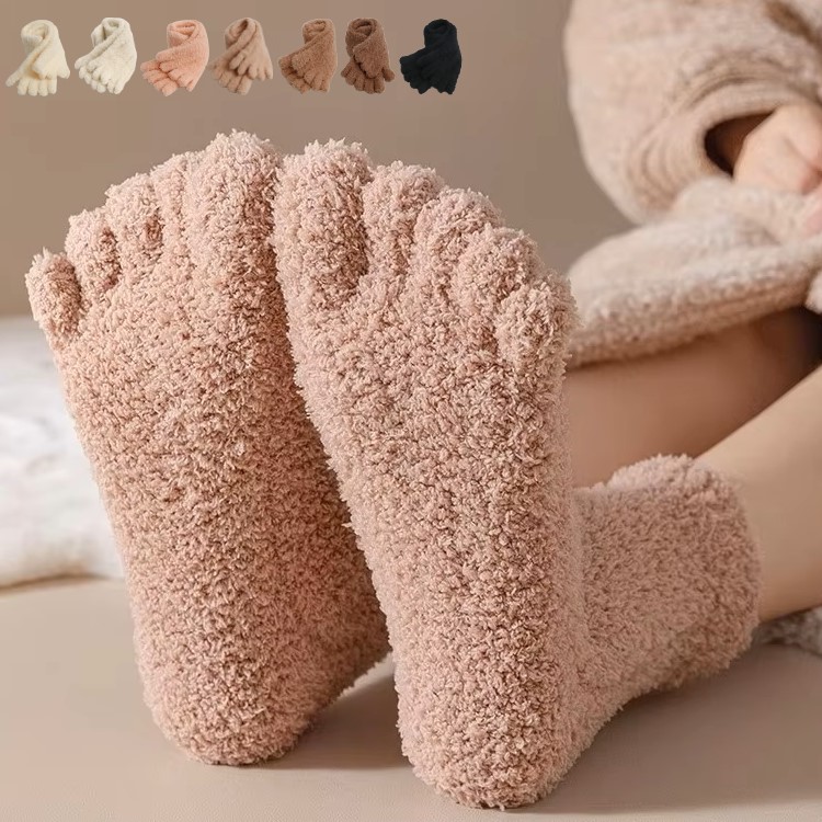 かわいい パイル 5足組 厚手　吸湿発熱 もこもこ靴下 21～23cm 5本指ソックス レディース もこもこ 靴下 ルームソックス パイル 厚手