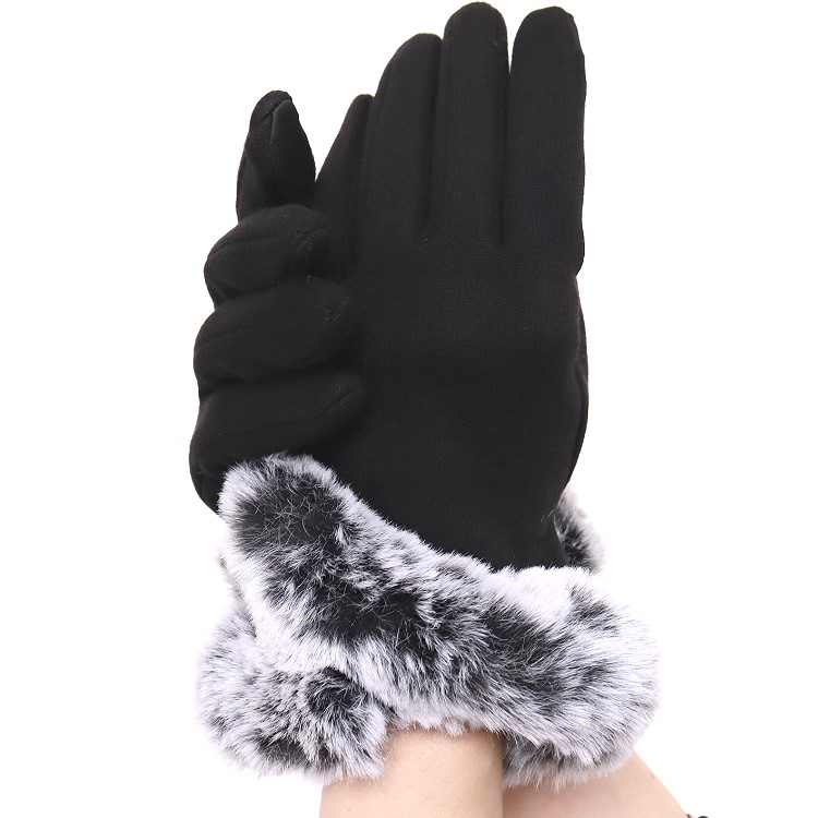 手袋 レディース スマホ対応 ツイストフィイクファー付き フリーサイズ
