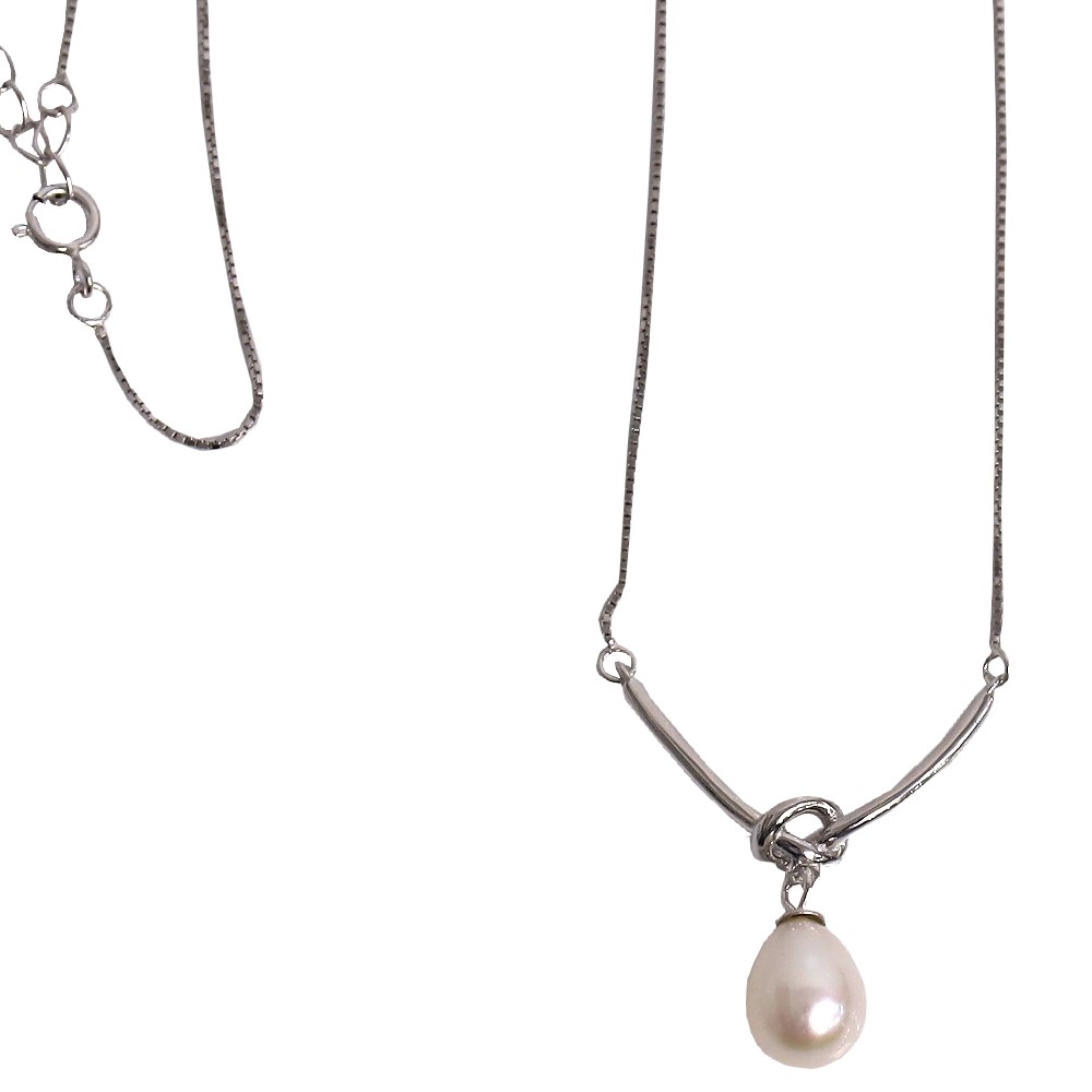 淡水パール ネックレス 小ぶりペンダント レディース おしゃれ ギフトに パール ネックレス 淡水真珠 結びパイプチャーム おしゃれ シルバー