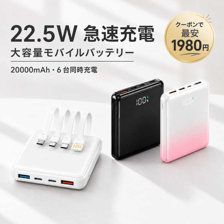 クーポンで最安1980円]モバイルバッテリー 軽量 大容量 薄型 20000mAh