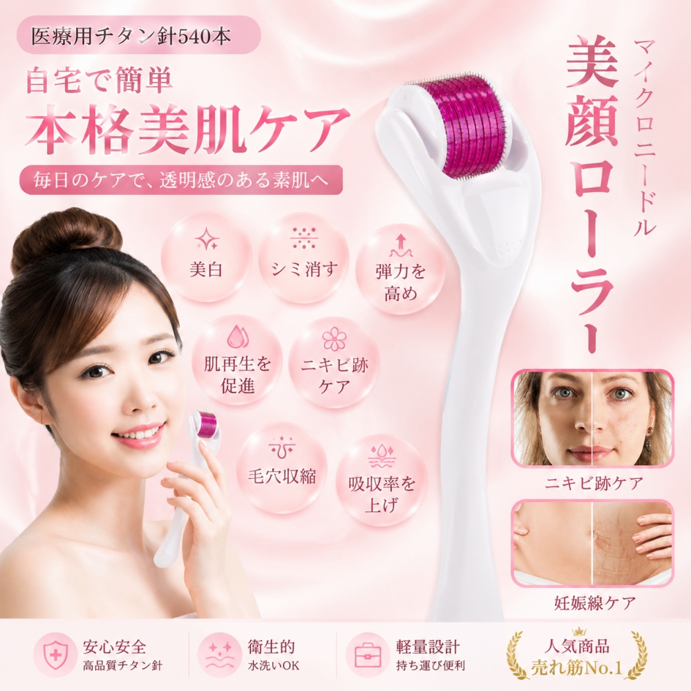 美肌器 ダーマローラー チタン針540本 スキンケアツール 美顔器