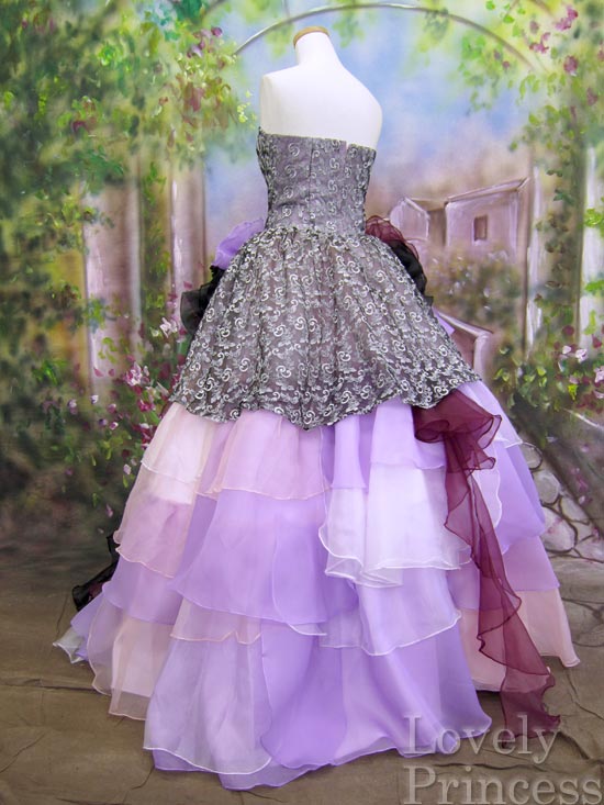 ステージ衣装・結婚式に グラデーションフリルカラーロングドレス