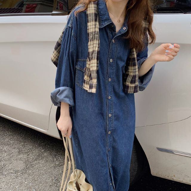 デニム シャツ ワンピース 40代 ロング レディース 大きいサイズ