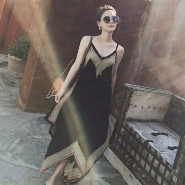 キャミソールワンピ レディース ゆったり 春夏 Vネック ロングワンピース キャミワンピリゾートワンピース 海旅行 セクシー S M L XL | ブランド登録なし | 01