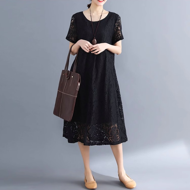 ワンピース 総レース レディース ロング 半袖 シースルー袖 結婚式 二次会 フォーマル 20代 30代 40代 黒 送料無料 | ブランド登録なし | 05