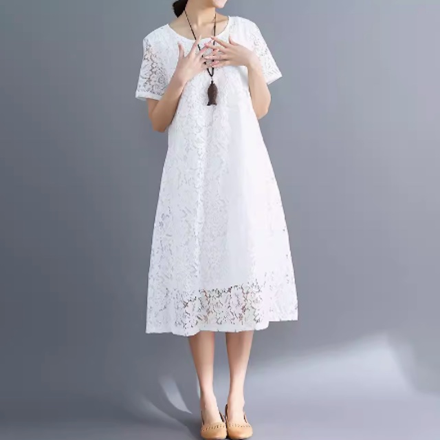 ワンピース 総レース レディース ロング 半袖 シースルー袖 結婚式 二次会 フォーマル 20代 30代 40代 黒 送料無料 | ブランド登録なし | 06