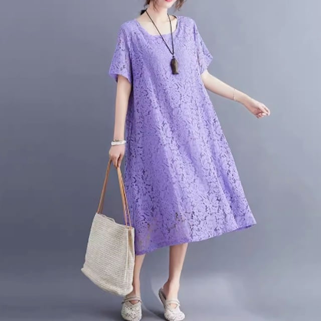 ワンピース 総レース レディース ロング 半袖 シースルー袖 結婚式 二次会 フォーマル 20代 30代 40代 黒 送料無料 | ブランド登録なし | 02