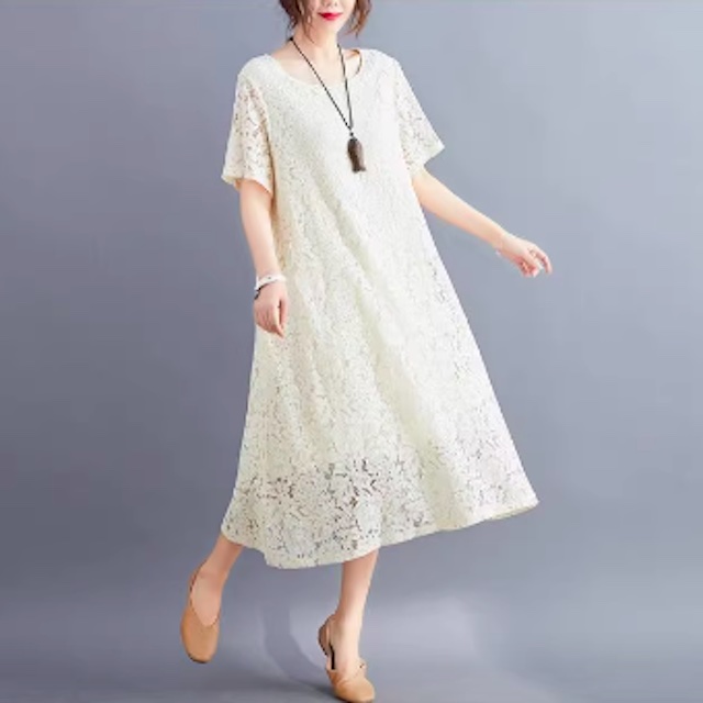 ワンピース 総レース レディース ロング 半袖 シースルー袖 結婚式 二次会 フォーマル 20代 30代 40代 黒 送料無料 | ブランド登録なし | 03