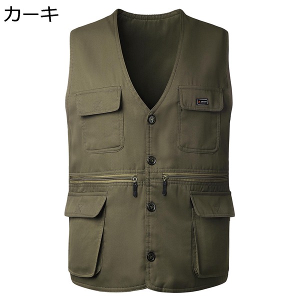 ワークウエア メンズ フィッシングベスト カメラマンベスト ミリタリー 作業服 ゴルフウェア アウトドアベスト マルチポケット 高機能 春