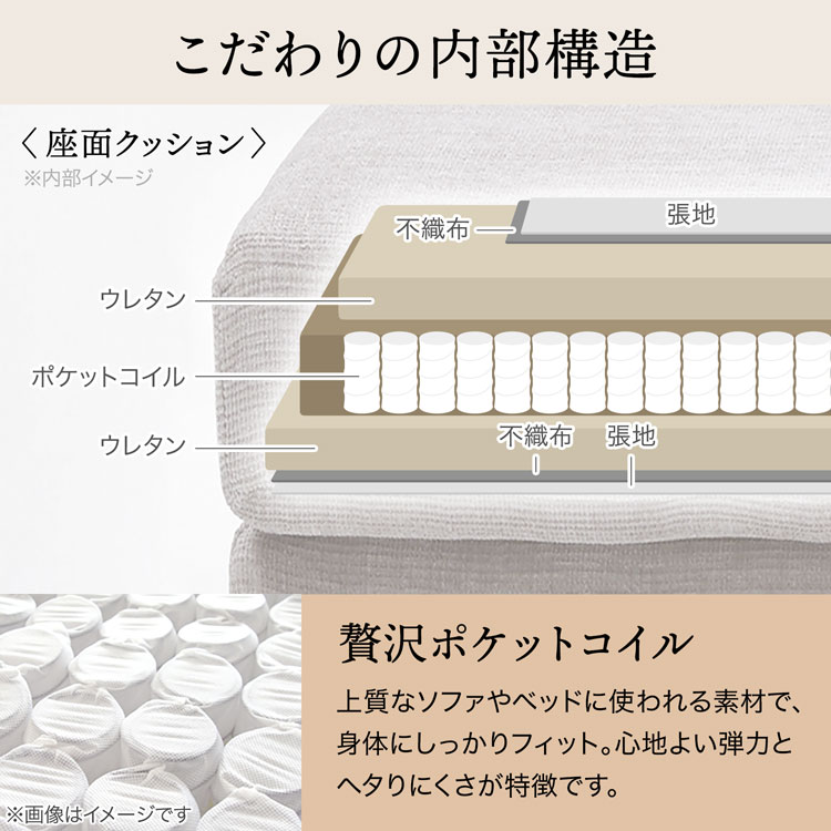 3人掛け ソファ カウチソファ ゆったり カバーリング サイドテーブル付き 肘掛け 丸洗い可 洗える 洗濯可 クッション ポケットコイル | LOWYA | 16