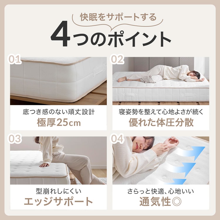 マットレス 厚さ25cm ベッドマットレス ポ...の詳細画像3