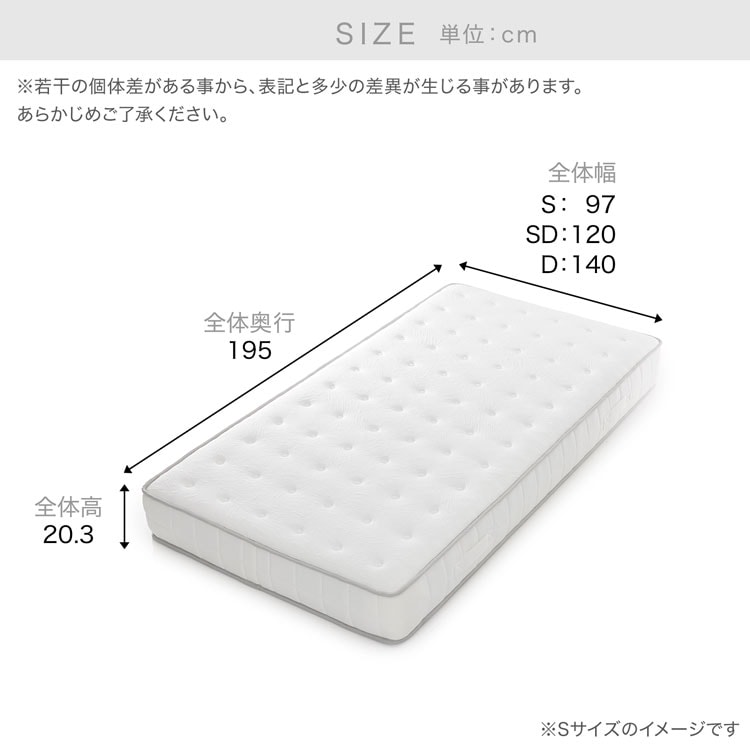 マットレス ポケットコイル 高反発 ベッドマットレス コイルマットレス 厚さ20cm 薄型 ウレタン 圧縮梱包 通気性 体圧分散 新生活 寝室 | LOWYA | 13