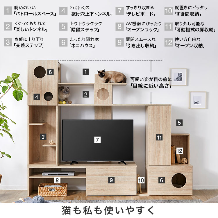テレビ台　キャットタワー ハイタイプ キャットウォーク 猫 壁面収納 LOWYA（ロウヤ） テレビ台 ハイタイプ キャットタワー キャット