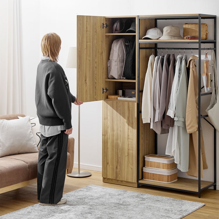 LOWYA（ロウヤ） ハンガーラック ワードロープ クローゼット 収納棚 扉