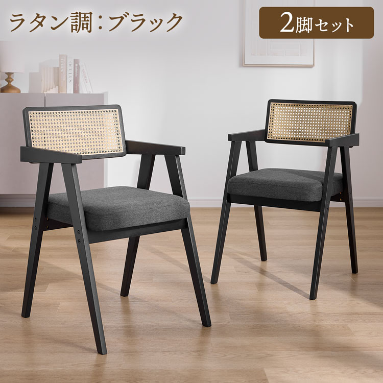 LOWYA（ロウヤ） ダイニングチェア 2脚セット ラタン調 木製 天然木