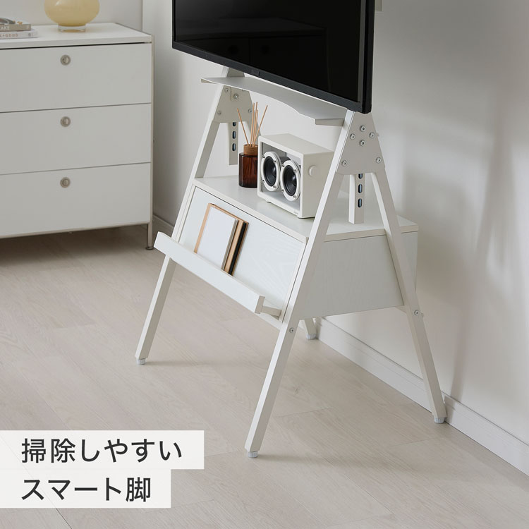 TV台 テレビスタンド テレビ台 イーゼル 壁掛け風 壁掛けテレビ 壁掛け 配線隠し モニター台 モニタースタンド スチール棚 収納付き 木目調 | LOWYA | 13