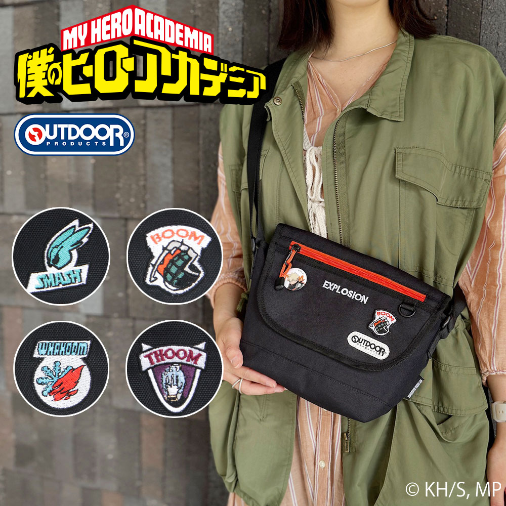 【完売】爆豪勝己 OUTDOOR コラボ 缶バッチ付 ショルダーバッグ ヒロアカ OUTDOOR PRODUCTS 僕のヒーローアカデミア×OUTDOOR 缶バッチ付き