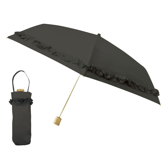 pinktrick 完全遮光 3段 ギャザー フリル 折りたたみ傘 日傘 折り畳み傘 晴雨兼用 はっ...