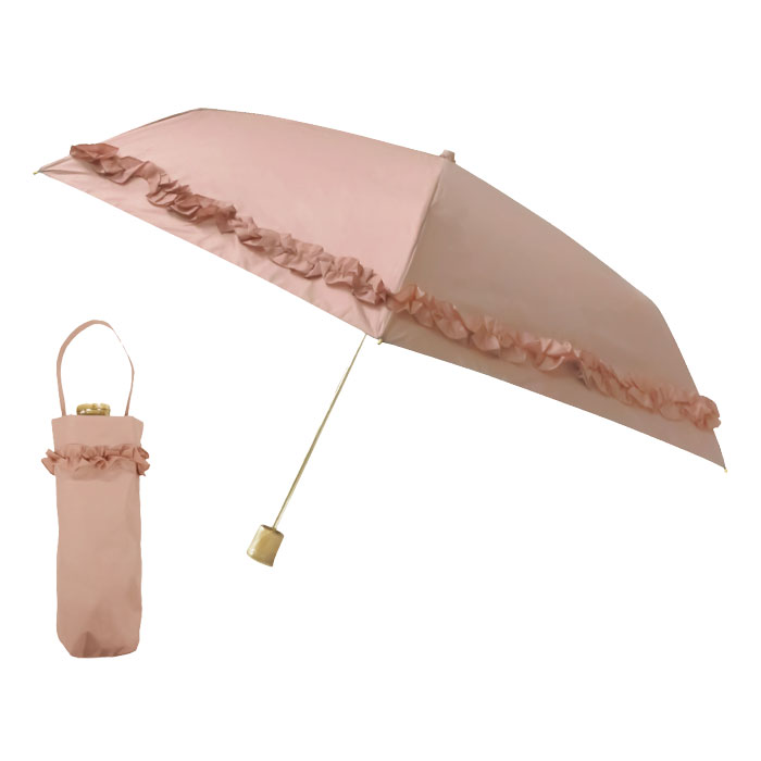 pinktrick 完全遮光 3段 ギャザー フリル 折りたたみ傘 日傘 折り畳み傘 晴雨兼用 はっ...