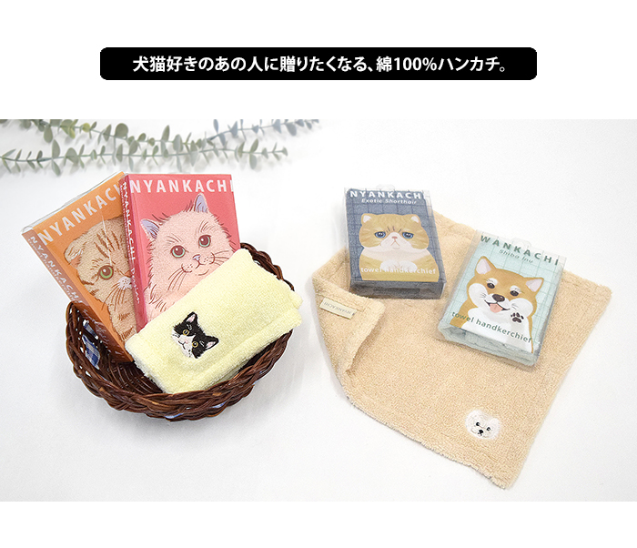 Qoo10] にゃんかち 綿100% ハンカチタオル