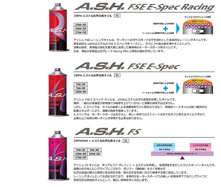 数量限定 ash アッシュ FSE E-Spec Racing 10w-50 A.S.H.