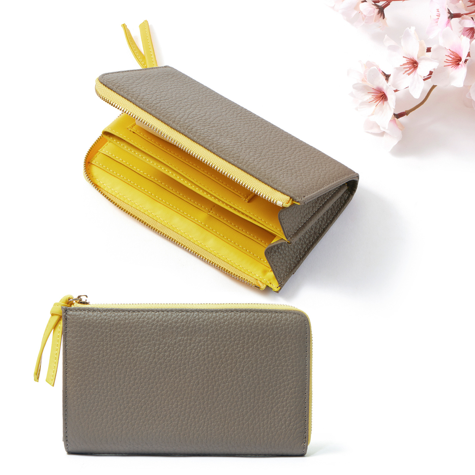 財布 レディース 長財布 L字ファスナー ストラップ 本革 牛革 薄型