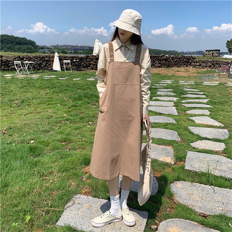 サロペットワンピース ロング ワンピース レディース ロングワンピース 無地 ジャンパーワンピース ポケット付き 秋 コーデ ナチュラル 送料無料 おしゃれ Llyq5 L Star 通販 Yahoo ショッピング