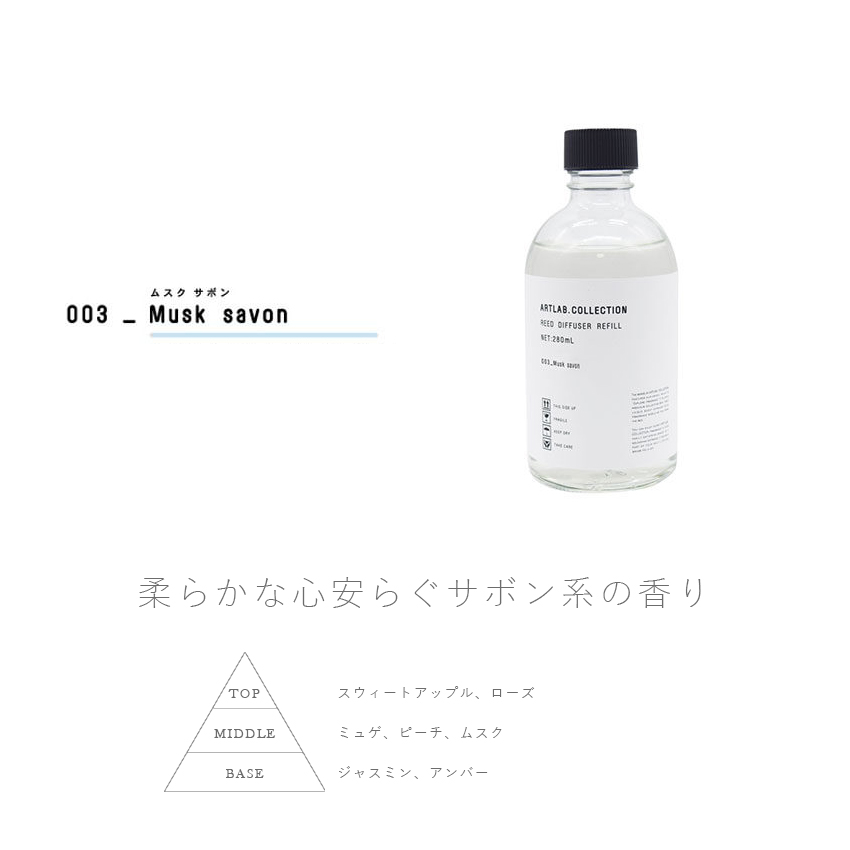 詰め替え用 ARTLAB.COLLECTION アートラボコレクション リードディフューザー リフィル 280ml ムスクサボン ルームフレグランス 置き型 芳香剤 良い香り 関連画像4