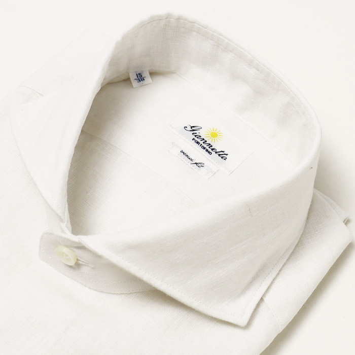 【Ei】Giannetto カッタウェイリネンシャツ Ｍ 白 GIANNETTO ジャンネット / カッタウェイ シャツ リネン 100