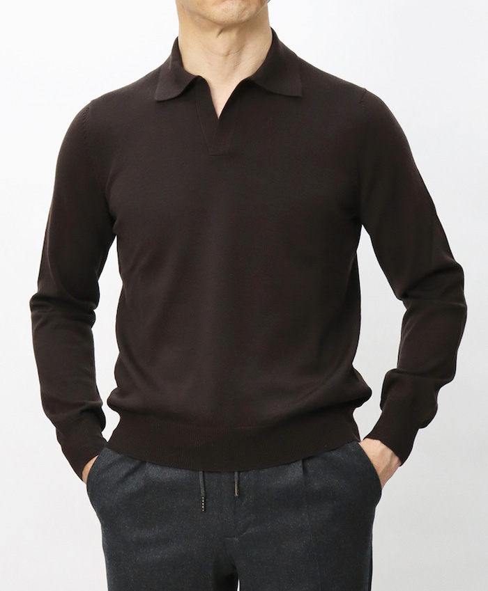 GRAN SASSOグランサッソ 定価3.9万 定番12Gウール長袖ポロ50 黒 dt52SKZkPBBk.jpg?width=768