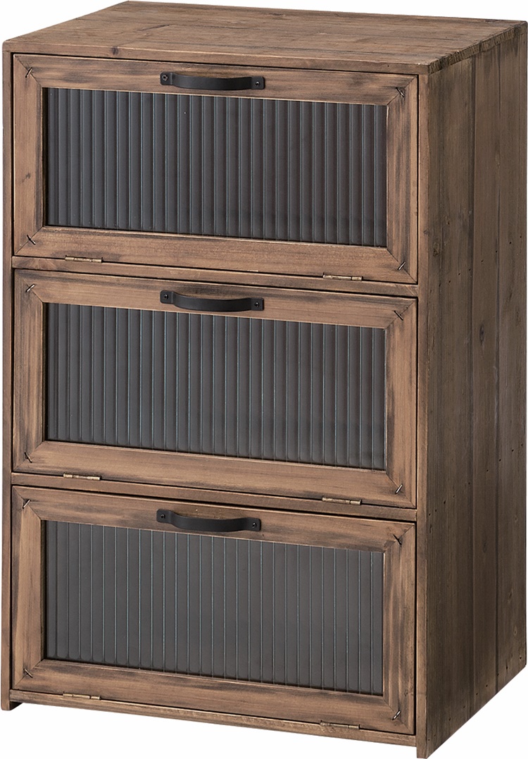 フラップチェスト キャビネット/ガラス 扉付き 3段/幅40 奥行30 高さ