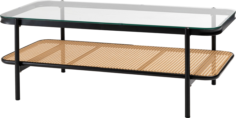 センターテーブル リビングテーブル/ラタン調 天板ガラス/レトロモダン/幅110 高さ40.5 |  | 01