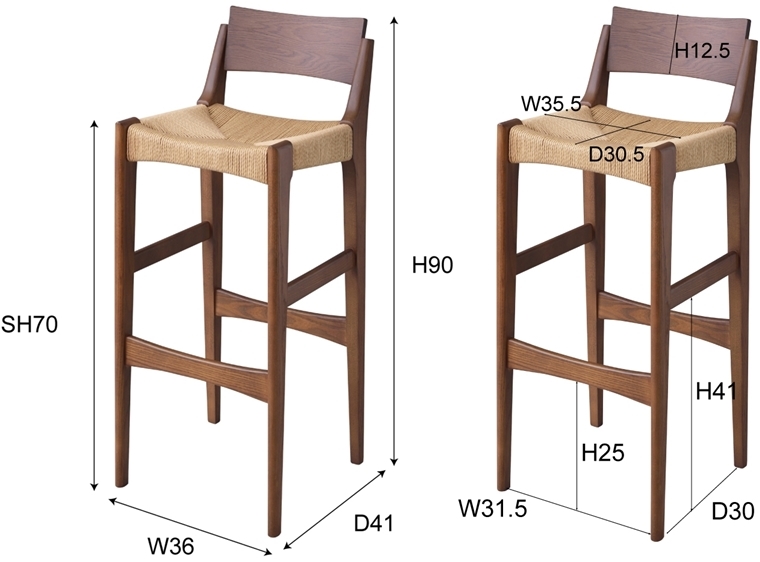 ハイチェア カウンターチェア/ペーパーコード/木製 和/幅36 座面高70