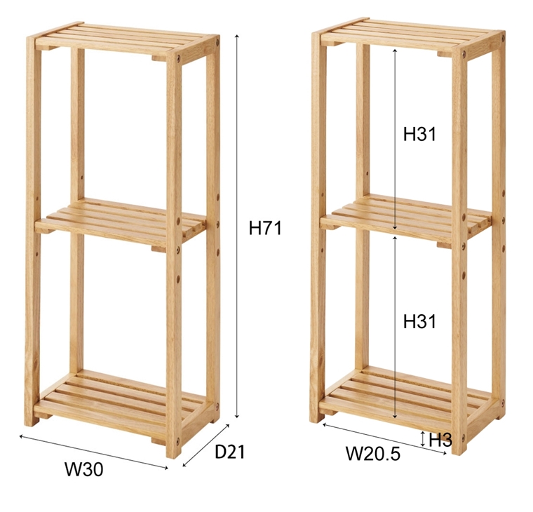 オープンラック シェルフ/３段 スリム/天然木/幅30 奥行21 高さ71 |  | 15