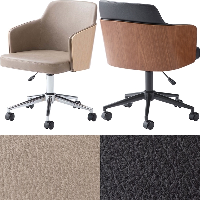 ワークチェア デスクチェア 接客チェア/回転昇降機能付 背面木目 ソフトレザー/幅53.5
