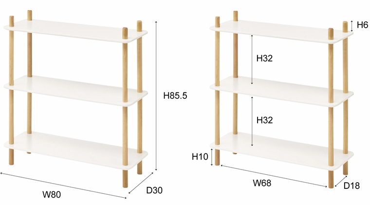 オープンラック シェルフ 飾り棚/ナチュラルカラー/3段 幅80 高さ85.5 |  | 11