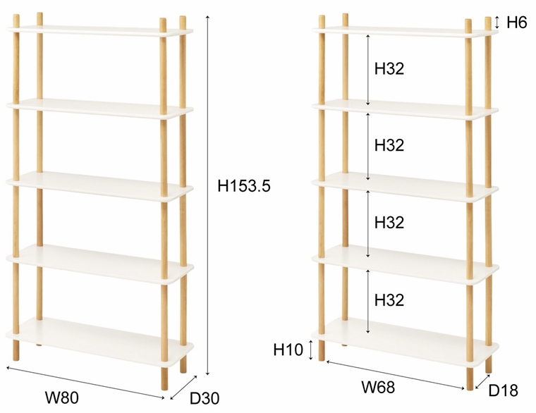 オープンラック シェルフ 飾り棚/ナチュラルカラー/5段 幅80 高さ153.5 |  | 13