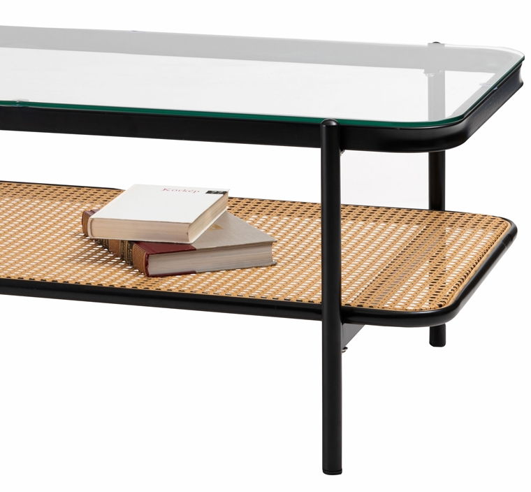 センターテーブル リビングテーブル/ラタン調 天板ガラス/レトロモダン/幅110 高さ40.5 |  | 15