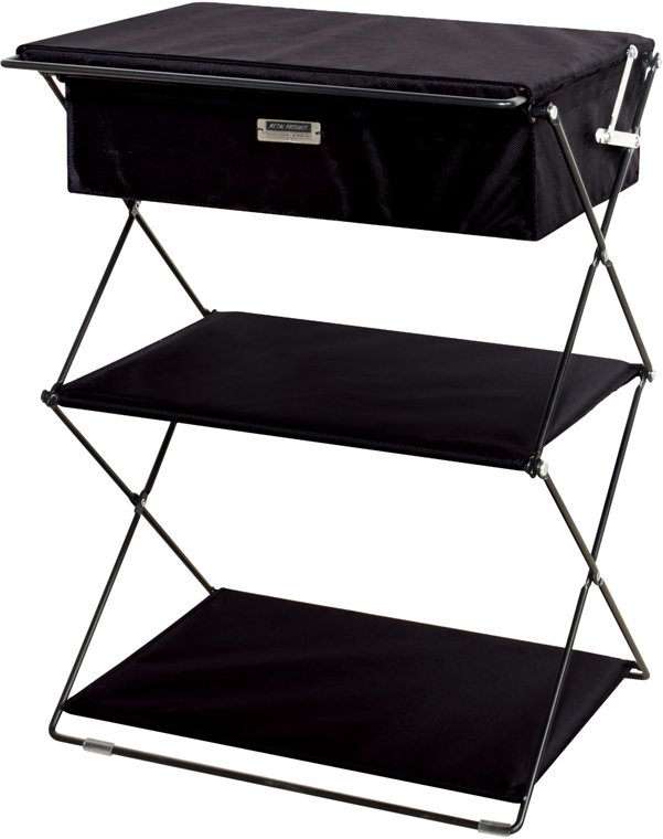 【新品未使用】オー　折りたたみ式合板ラック ブラック　箱入り オープンラック シェルフ/工具入れ ボックス付/幅47 奥行69 高さ62.5