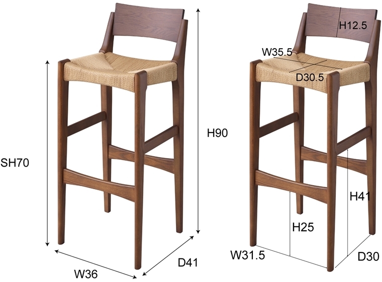 ハイチェア カウンターチェア/ペーパーコード/木製 和/幅36 座面高70 |  | 17