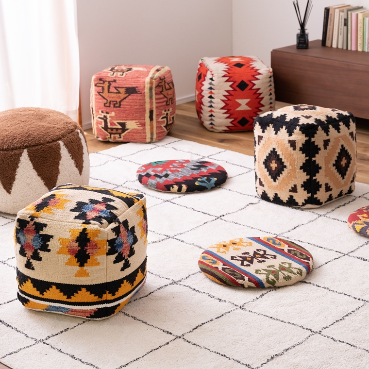 クッション スツール プフ/キリム エスニック柄/発泡ビーズ/キューブ 幅30 厚さ30 |  | 10